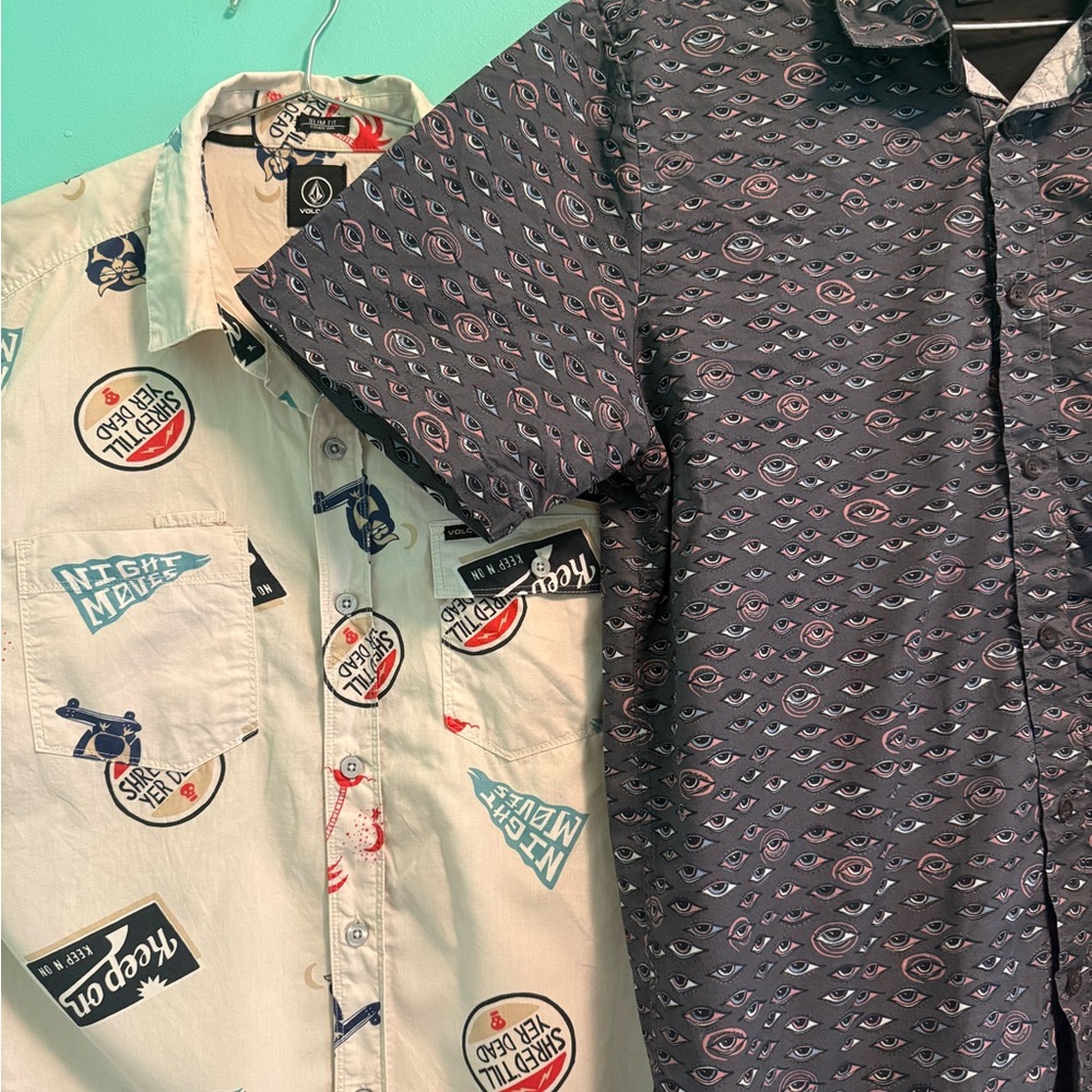 Volcom Men's Casual Button Down Shirts - Shred till yer dead and eyeball.